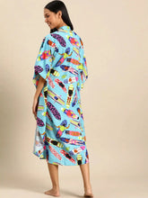 Kaftan with pockets in Aqua Blue Print